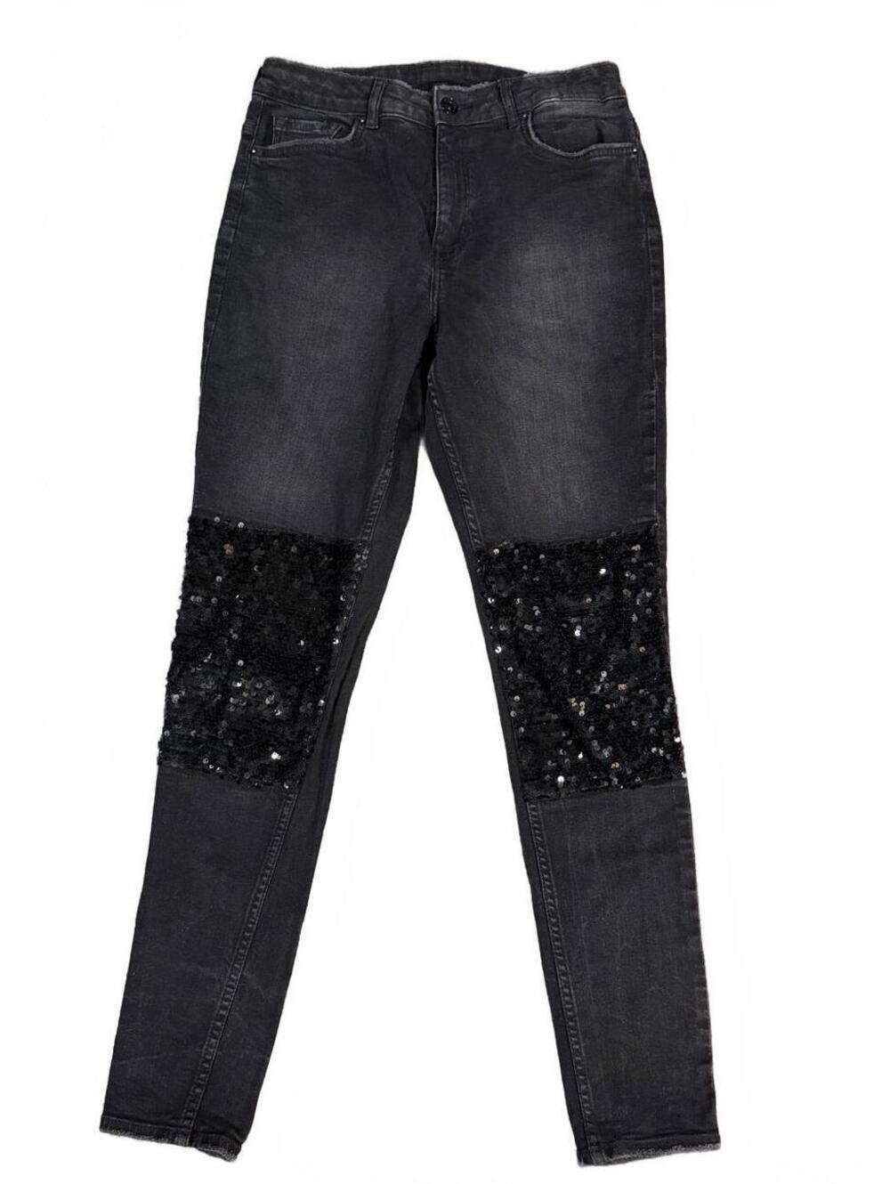 Divided by H&M Black Sequin Patch Jeans Size 10